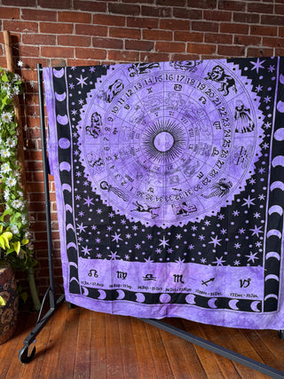 100% Cotton Zodiac Tie Dye Mandala Tapestry / Wall Hanging / Bedspread
