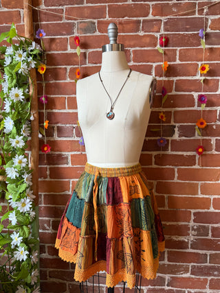 100% Cotton Boho Festival Patchwork Mini Skirt - Earth Tones