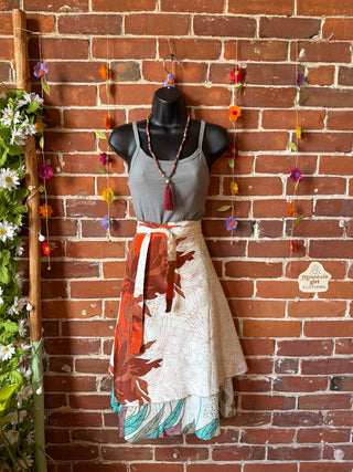 Size Small-Large Reversible Upcycled Sari Silky Wrap Skirt - Fair Trade Made