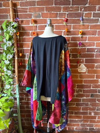 OOAK Autumn Collection- The Guns N Roses Inspired Upcycled Silk Patchwork Tie Dye Hi Lo Poncho Top