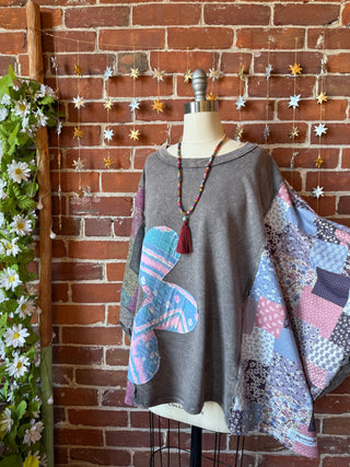 OOAK Winter Collection - Upcycled Kantha Flower Patch Patchwork Poncho Style Top 🌼