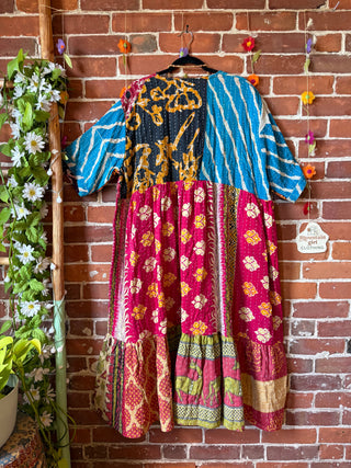 Coffee In The Morning Kantha Dress - Fits up to 3X - 100% Cotton- Fair Trade Made