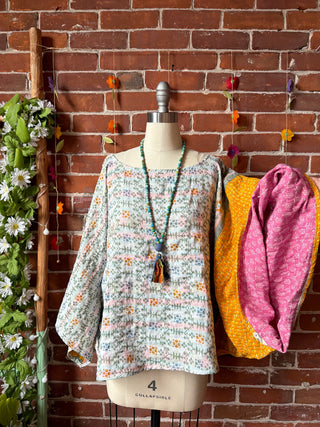 OOAK Summer Collection - Reversible Cosmic Drift Kantha Poncho Top - 2 Tops in 1