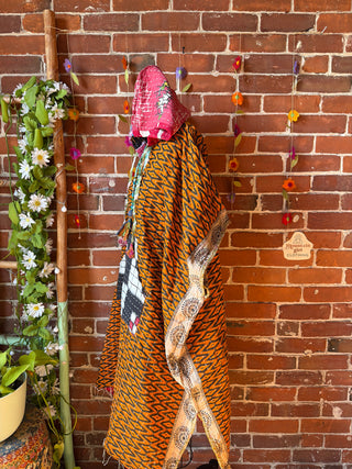 Sierra Dreams Reversible 100% Cotton Kantha Poncho Tunic Hoodie Beach Coverup - Fair Trade Made