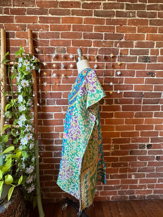 OOAK Autumn Collection - Upcycled Floral Kantha Poncho Tunic Top
