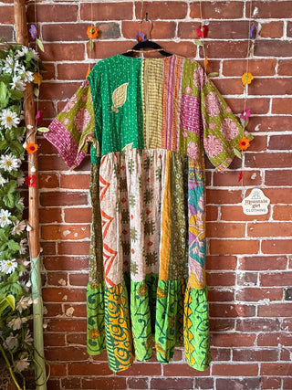 Coffee In The Morning Kantha Dress - Fits up to 3X - 100% Cotton- Fair Trade Made