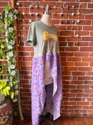 OOAK Winter Collection - Size Medium David Bowie Inspired Upcycled Floral Flowy Ruffle Long Side Split Tee