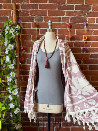 Pink Sky Fringe Cocoon Shawl Kimono - 100% Cotton