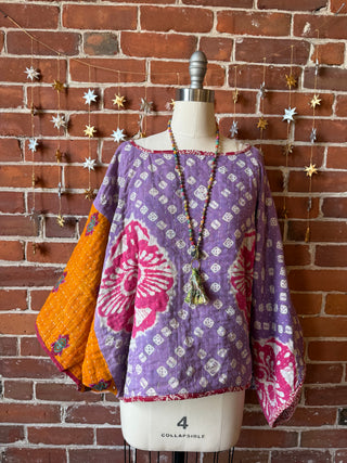 Cosmic Drift Reversible Kantha Poncho Top