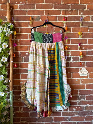 Coffee In The Morning Kantha Ruffle Wide Leg Lounge Pants - Fits up to 2X - Fair Trade Made