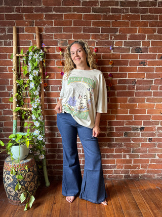 Boho Cactus Rainbow Embroidered High Waisted Bell Bottoms