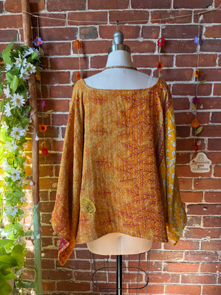 OOAK Autumn Collection - Reversible Cosmic Drift Kantha Poncho Top - 2 Tops in 1