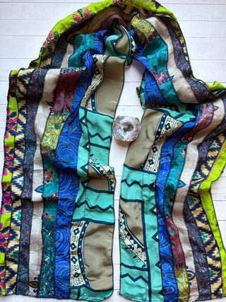 OOAK Summer Collection- Upcycled Seven Panel 100% Silk Sari Scarf - Fair Trade Made