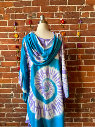 Spiral Blue Purple Tie Dye Poncho Hoodie