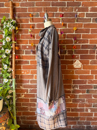 OOAK Summer Collection - Upcycled Fleetwood Mac Patchwork Print Long Button Up Duster