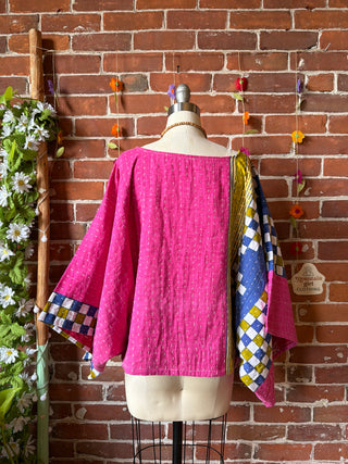 OOAK Summer Collection - Reversible Cosmic Drift Kantha Poncho Top - 2 Tops in 1