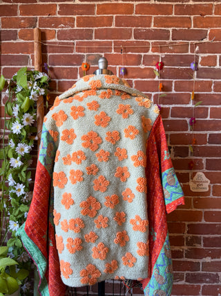 OOAK Autumn Collection- Upcycled Sherpa Flower + Kantha Jacket