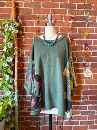 OOAK Autumn Collection - Upcycled Peace Patch Patchwork Poncho Style Top