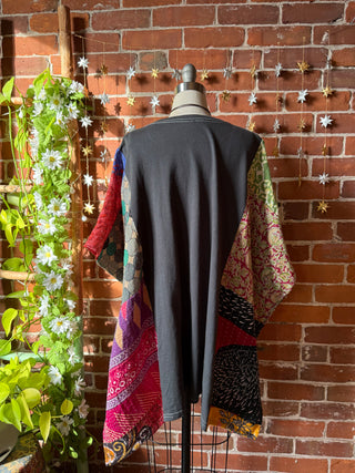 OOAK Winter Collection- Upcycled Stevie Silver Sprints Inspired Kantha Poncho Tee