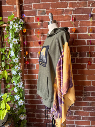 OOAK Autumn Collection- Upcycled Boho Tie Dye Stay Empowered Hoodie Poncho