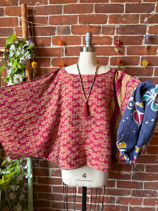 OOAK Spring Collection - Reversible Cosmic Drift Kantha Poncho Top - 2 Tops in 1!