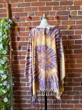 Spiral Earthy Dusk Tie Dye Fringe Poncho
