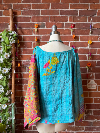 OOAK Summer Collection - Reversible Cosmic Drift Kantha Poncho Top - 2 Tops in 1