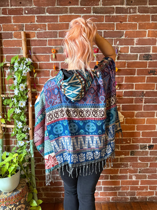 The Wild & Woven Patchwork Hooded Poncho - Fair Trade Made - Final Sale