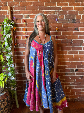 Coffee In The Morning Kantha Summer Midi Dress With Pockets - Fits up to 2X