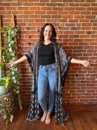 Black Paisley Grateful Dead Skull Roses Inspired Kimono