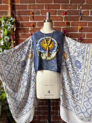 OOAK Summer Collection- Upcycled Cropped Moon Sun Hi Lo Flowy Boho Poncho Tee