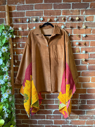 OOAK Autumn Collection- Birdsong Kantha Corduroy Wing Style Poncho Jacket