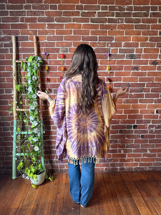 Spiral Earthy Dusk Tie Dye Fringe Poncho