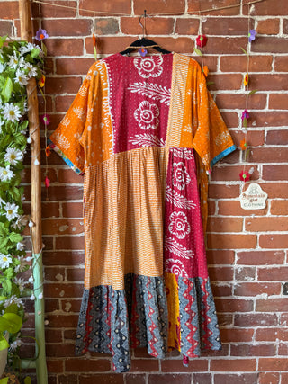 Coffee In The Morning Kantha Dress - Fits up to 3X - 100% Cotton- Fair Trade Made