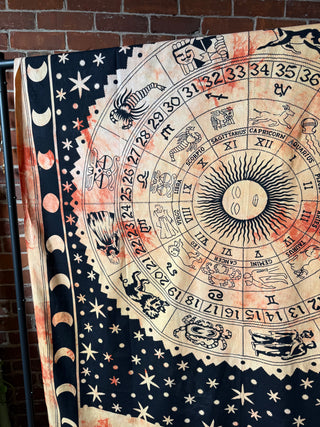 100% Cotton Zodiac Tie Dye Mandala Tapestry / Wall Hanging / Bedspread