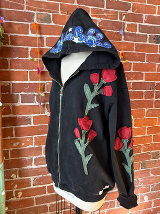 OOAK Autumn Collection Grateful Dead Inspired Artisan Bloom Floral Zip Up Hoodie