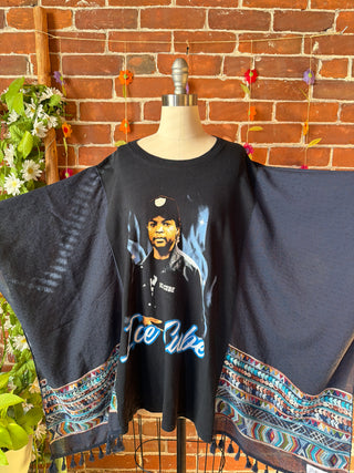 OOAK Autumn Collection- Upcycled Ice Cube Inspired Embroidered Poncho Tee