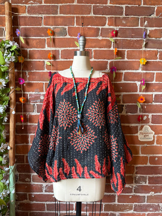 OOAK Spring Collection - Reversible Cosmic Drift Kantha Poncho Top - 2 Tops in 1