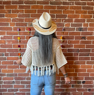 Fair Trade White/Gold Fern Hand Painted Artisanal Hat