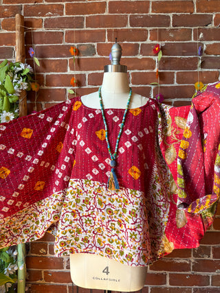 OOAK Summer Collection - Reversible Cosmic Drift Kantha Poncho Top - 2 Tops in 1