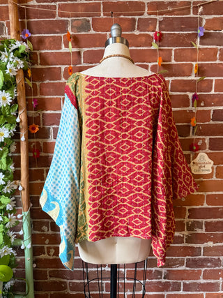 OOAK Summer Collection - Reversible Cosmic Drift Kantha Poncho Top with Luna Butterfly- 2 Tops in 1