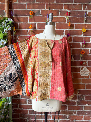 OOAK Summer Collection - Reversible Cosmic Drift Kantha Poncho Top - 2 Tops in 1!