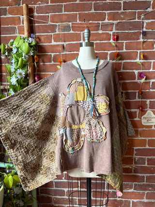 OOAK Spring Collection - Upcycled Flower Patchwork Kantha Poncho Top 🌼