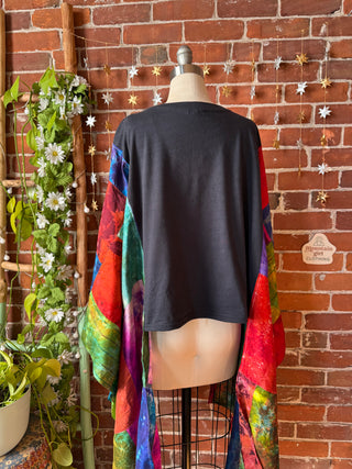 OOAK Winter Collection- Upcycled Silk Patchwork Tie Dye KISS Inspired Hi Lo Poncho Top