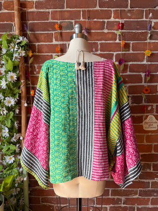 OOAK Summer Collection - Reversible Cosmic Drift Kantha Poncho Top - 2 Tops in 1!