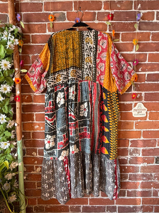 Coffee In The Morning Kantha Dress - Fits up to 3X - 100% Cotton- Fair Trade Made