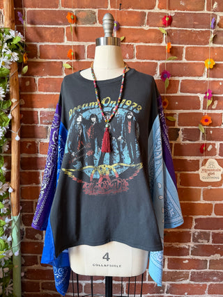 OOAK Summer Collection- Upcycled Areosmith Inspired Bandana Poncho Tee