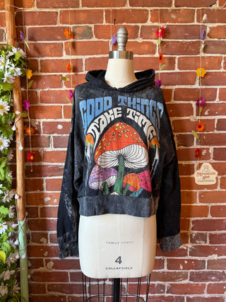 Good Things Take Time Mushroom Cropped Hoodie Sweatshirt - Fair Trade Made - 100% Cotton