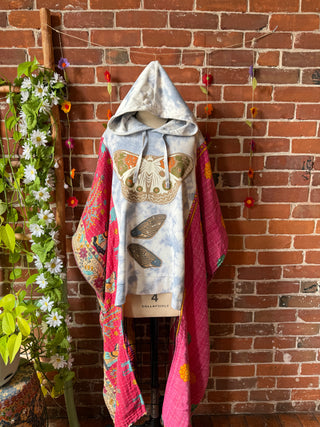 OOAK Autumn Collection- Upcycled Luna Butterfly Hi Lo Tie dye Kantha Hoodie Poncho