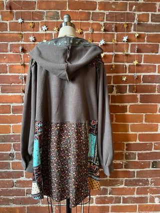 Moon Catcher Patchwork Hoodie Ruffle Cardigan